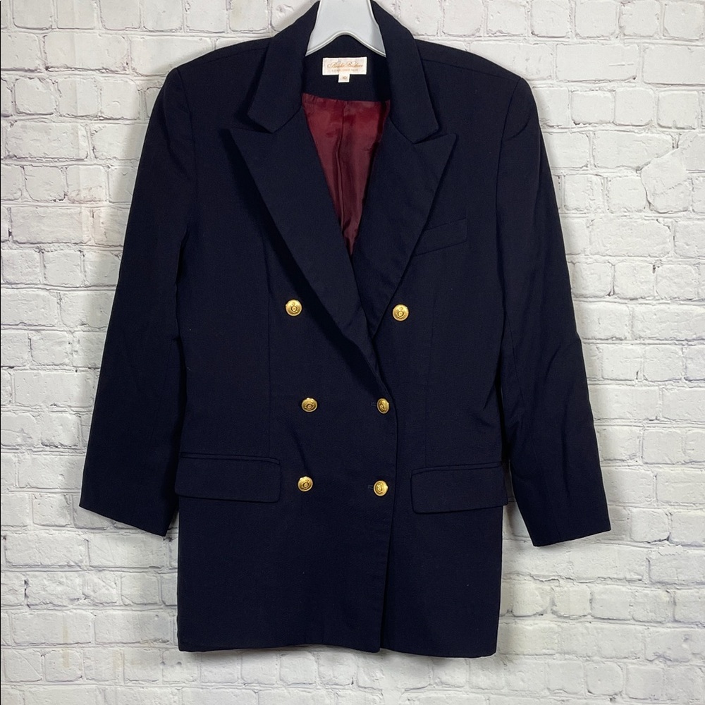 Brooks Brothers Navy Double-Breasted Blazer Preppy Jacket Gold Buttons Size 10